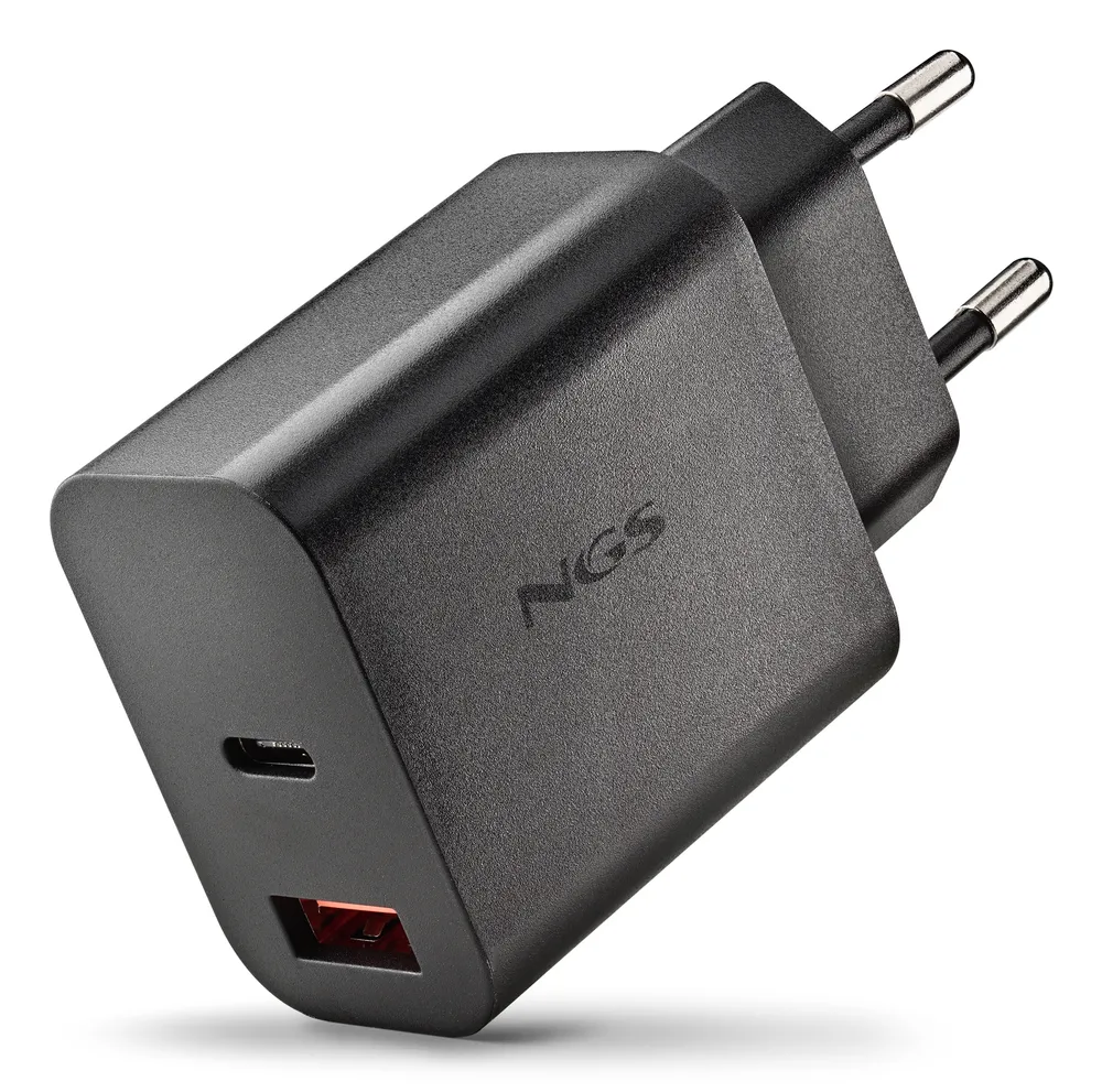 Ladegerät NGS ERA 30W BLACK GaN USB-C USB-A Schnellladung 2 Ports