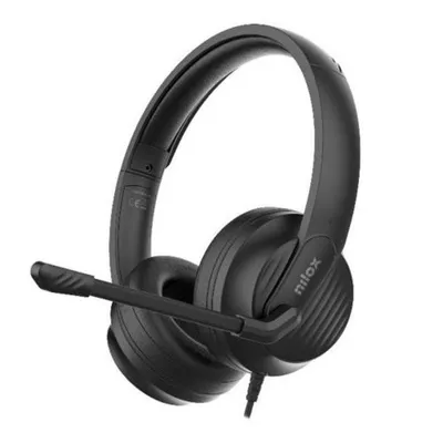 Nilox Kopfhörer mit USB-Kabel, Geräuschunterdrückung, integriertem Mikrofon und Inline-Steuerung, schwarz