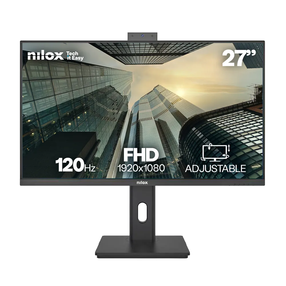 Monitor Nilox 27" Full HD 120Hz IPS LED Lautsprecher Kamera Schwarz VESA höhenverstellbar