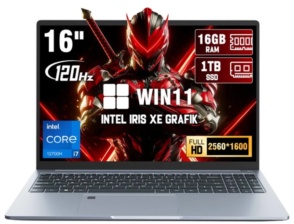 Ninkear 16 Zoll Laptop,2.5K Display,Intel Core i7-12700H 16GB RAM + 1TB SSD Business-Notebook (Intel Core i7-12700H Intel Core i7-12700H, Intel® Iris® Xe Graphics eligible, 16 GB, 1024 GB SSD, HDMI,WIFI 6,BT 5.2, USB 3.0mit Touchpad-Steuerung & QWERTY Tastatur)