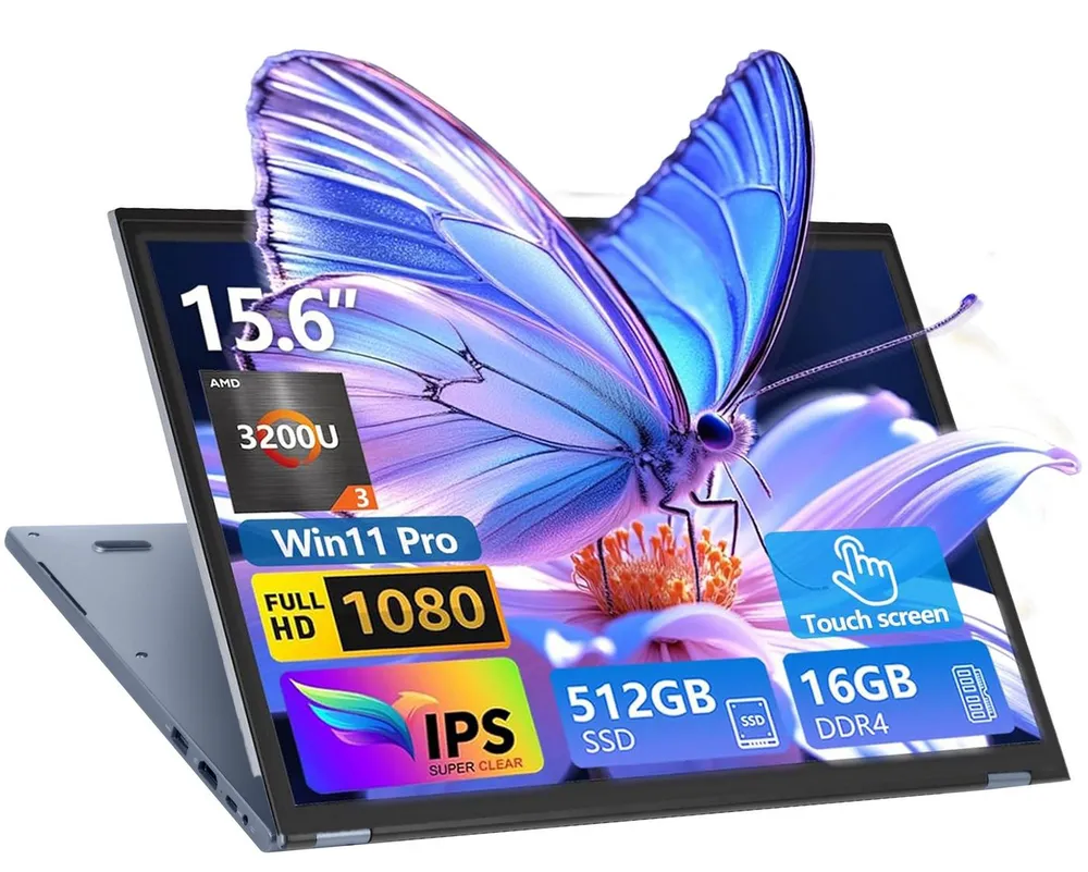 Ninkear 2 in 1 Convertible Laptop,15.6 Zoll (1920x1080),AMD Ryzen 3 3200U Business-Notebook (AMD AMD Ryzen™ 3 3200U, Radeon™ Vega 3 Grafikkartenserie, 16 GB, 512 GB SSD, 16 GB RAM, 512 GB SSD, Windows 11)