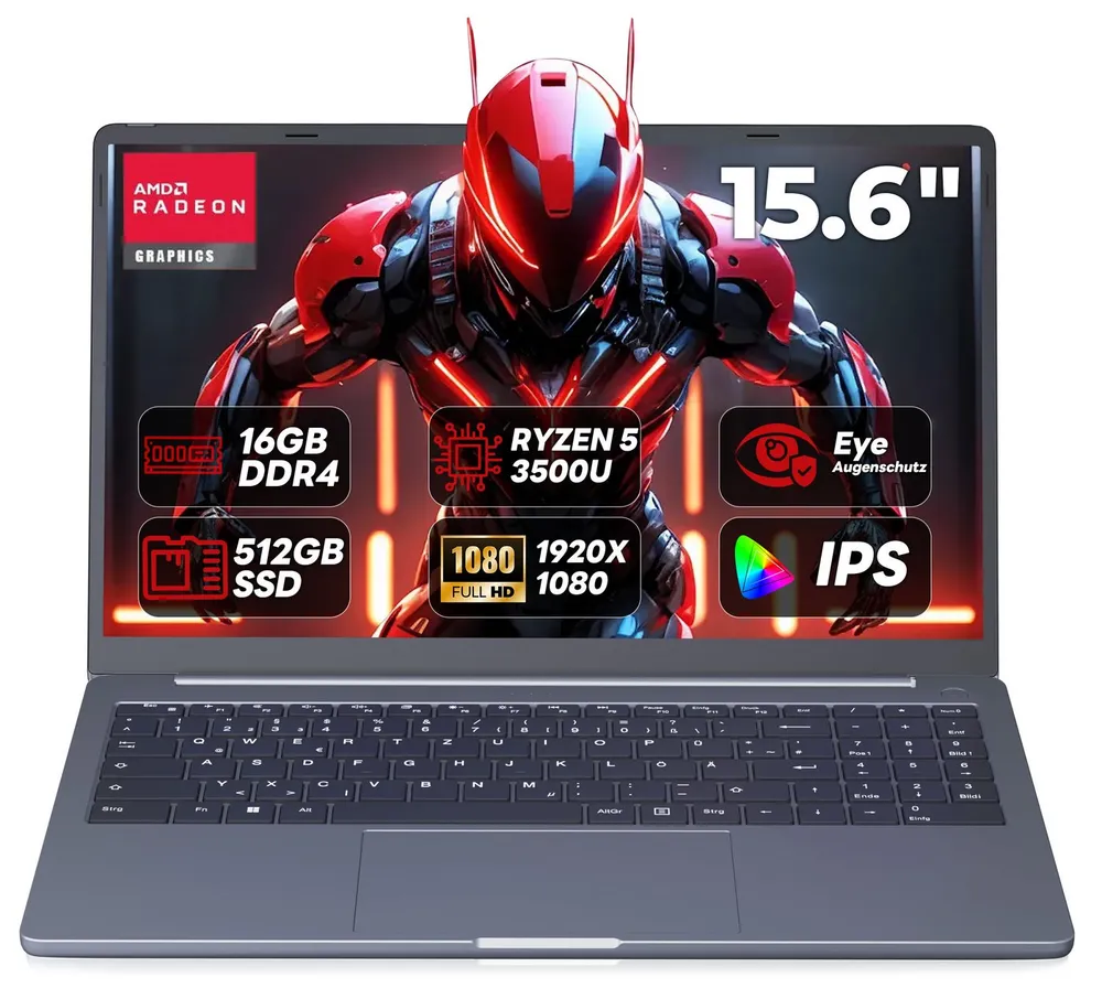 Ninkear Laptop 15.6"Full HD Display AMD Ryzen 5 3500U,16GB RAM 512GB SSD Notebook (39,6 cm/15.6 Zoll, AMD AMD Ryzen 5 3500U AMD Ryzen 5 3500U, AMD Ryzen 5 3500U, 16 GB, 512 GB SSD, mit Webcam-Schalter & QWERTZ Tastatur)