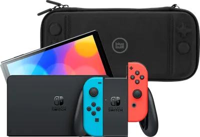 Nintendo Switch OLED Blau/Rot + BlueBuilt Schutzhülle