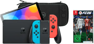 Nintendo Switch OLED Blau/Rot + EA Sports FC 26 + BlueBuilt Schutzhülle