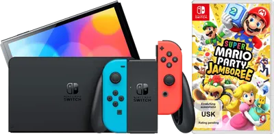 Nintendo Switch OLED Blau/Rot + Mario Party Jamboree