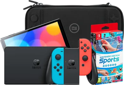 Nintendo Switch OLED Blau/Rot + Nintendo Switch Sports + Bluebuilt Travel Case