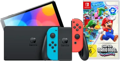 Nintendo Switch OLED Blau/Rot + Super Mario Bros. Wonder