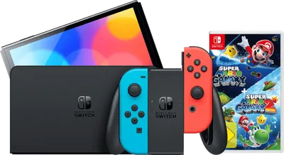 Nintendo Switch OLED Blau/Rot + Super Mario Galaxy 1+2