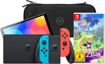Nintendo Switch OLED Blau/Rot + Zelda: Echoes of Wisdom + BlueBuilt Schutzhülle