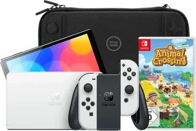 Nintendo Switch OLED Weiß + Animal Crossing New Horizons + Bluebuilt Travel Case