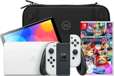 Nintendo Switch OLED Weiß + Mario Kart 8 Deluxe + Bluebuilt Travel Case