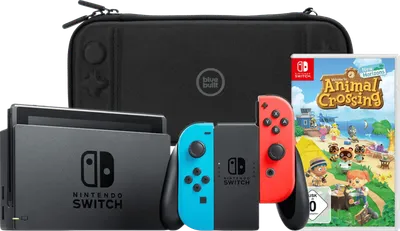 Nintendo Switch Rot/Blau + Animal Crossing New Horizons + Bluebuilt Travel Case