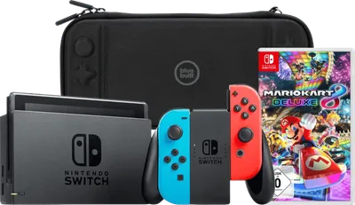 Nintendo Switch Rot/Blau + Mario Kart 8 Deluxe + Bluebuilt Travel Case