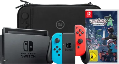 Nintendo Switch Rot/Blau + Pokémon-Legenden: Z-A + BlueBuilt Schutzhülle