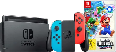 Nintendo Switch Rot/Blau + Super Mario Bros. Wonder