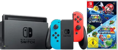 Nintendo Switch Rot/Blau + Super Mario Galaxy 1+2