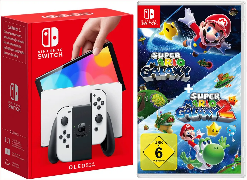 Nintendo Switch NSW OLED Konsole weiss inkl.Super Mario Galaxy 1+2