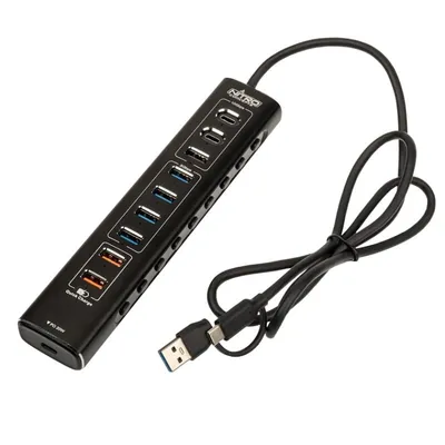 Nitro Concepts HUB 10-Port-Hybrid-Hub mit USB-C, USB 3.1 und USB-Ladefunktion für Simulationsrennen, Schwarz