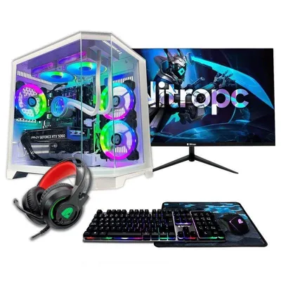 Nitropc Pack Gold Plus Intel Core i5-14400F 16GB 1TB M.2 RX6600 Monitor 24" Windows 11 Weiß