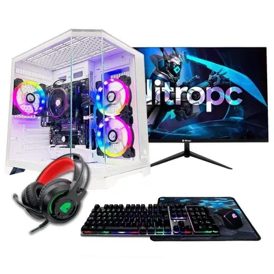 Desktop-PC Nitropc Pack Advanced AMD Ryzen 5 3400G 16GB 480GB SSD Radeon RX Vega 11 Windows 11 Pro Weiß Monitor 24"