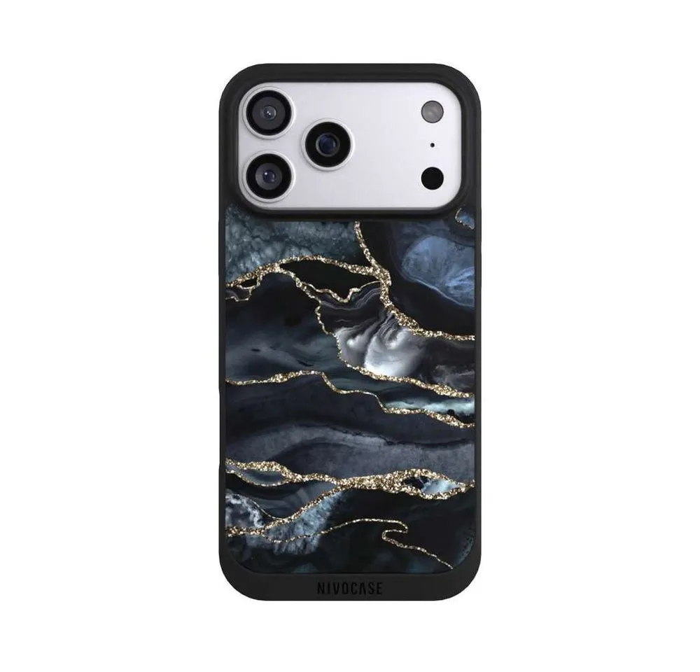 NIVOCASE Handyhülle Glitzer Look Marmor Trends Dark marble gold Glitter look, Apple iPhone 17 Pro Max Handyhülle Hülle NIVOpure Case Schwarz