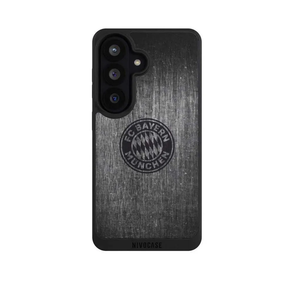 NIVOCASE Handyhülle Metallic Look FCB FC Bayern München Metalllook FCB Logo einfarbig, Samsung Galaxy S26 Handyhülle Hülle NIVOpure Case Schwarz
