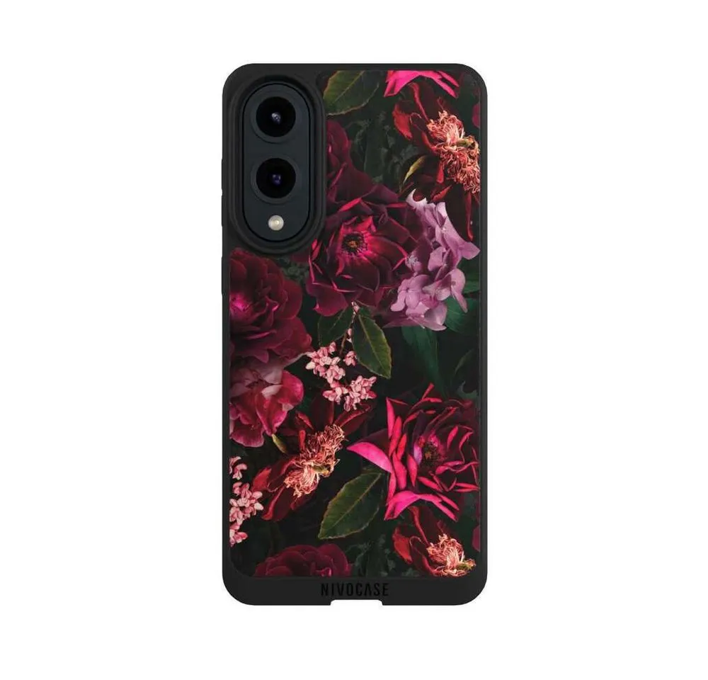 NIVOCASE Handyhülle Rose Blumen Blüte Dark Red and Pink Flowers, Samsung Galaxy S25 Edge Handyhülle Hülle NIVOpure Case Schwarz