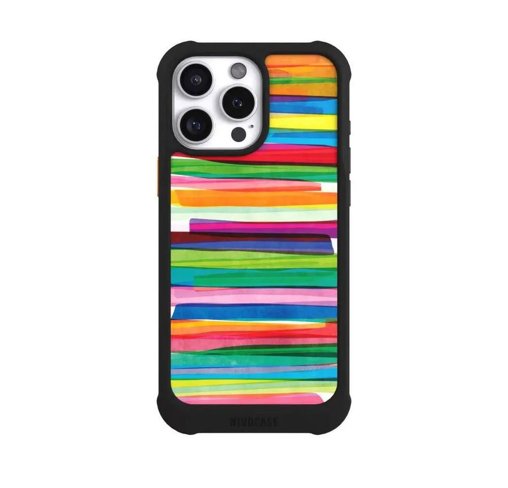NIVOCASE Handyhülle Streifen Wasserfarbe bunt Colorful Stripes1, Apple iPhone 16 Pro Max Hülle Stoßfeste Handyhülle