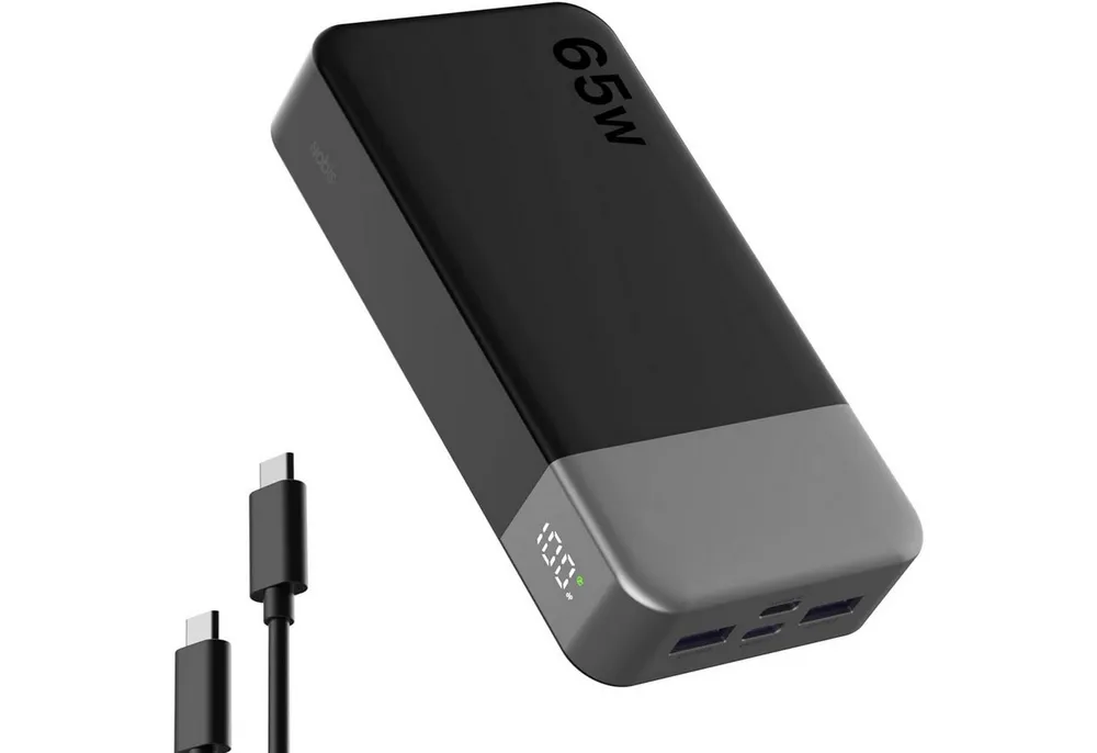 NOBIS Powerbank 20000mAh 65W Schnellladen USB-C/A PD Externer Akku Tragbare Powerbank (5 V), Schnelllade Powerbank, LED Anzeig, für Laptop Smartphone Tablet Reise