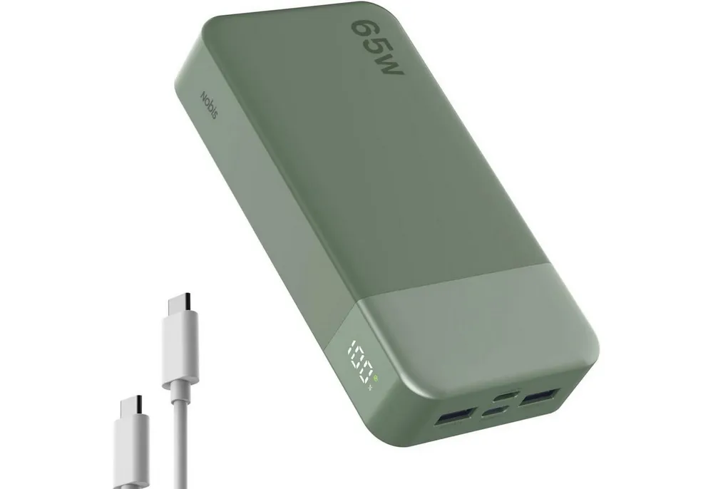 NOBIS Powerbank 20000mAh 65W Schnellladen USB-C/A PD Externer Akku Tragbare Powerbank (5 V), Schnelllade Powerbank, LED Anzeig, für Laptop Smartphone Tablet Reise