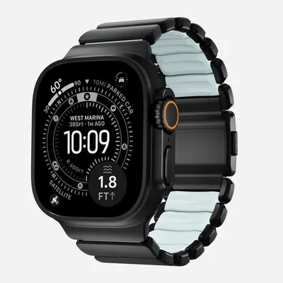 Armband Nomad Stratos Titan Schwarz 49mm Icy Blue Glow für Apple Watch