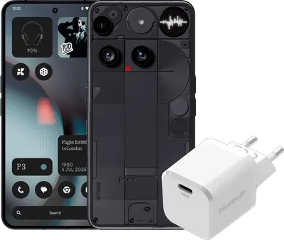 Nothing Phone (3) 256GB Schwarz 5G + BlueBuilt Ladegerät mit USB-C-Port 45 W Weiß