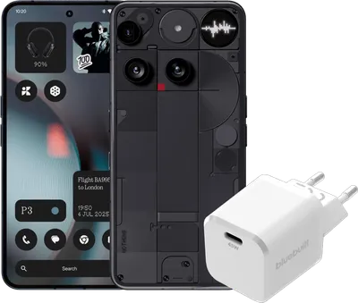 Nothing Phone (3) 512GB Schwarz 5G + BlueBuilt Ladegerät mit USB-C-Port 45 W Weiß