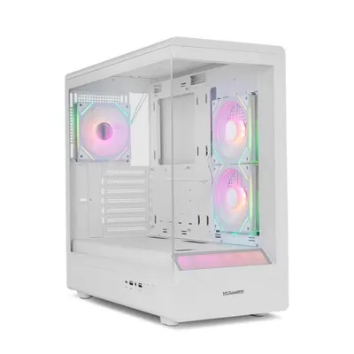 NOX Hummer SIGNAL Semitorre PC Gehäuse ARGB, Weiß, ATX/micro ATX, Seiten- und Frontglas, 3x 120 mm Lüfter, USB-C