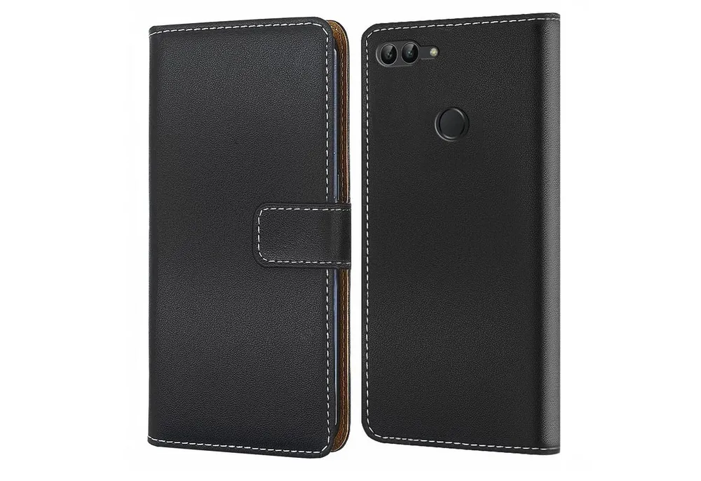 Numerva Handyhülle Bookstyle Etui Handytasche für Huawei P Smart, Schutzhülle Klapphülle Flip Cover Schwarz