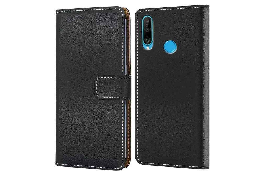 Numerva Handyhülle Bookstyle Etui Handytasche Schutzhülle für Huawei P30 / Lite / Pro, Klapphülle Flip Cover Schwarz