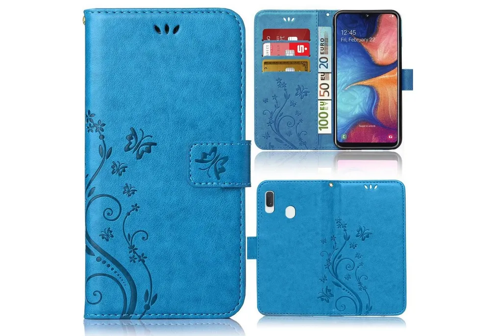 Numerva Handyhülle Bookstyle Flower für Samsung Galaxy A20e, Handy Tasche Schutzhülle Klapphülle Flip Cover mit Blumenmuster