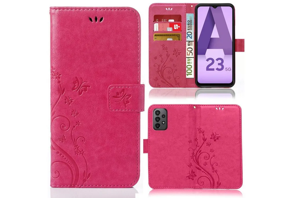 Numerva Handyhülle Bookstyle Flower für Samsung Galaxy A23 / A23 5G, Handy Tasche Schutzhülle Klapphülle Flip Cover mit Blumenmuster