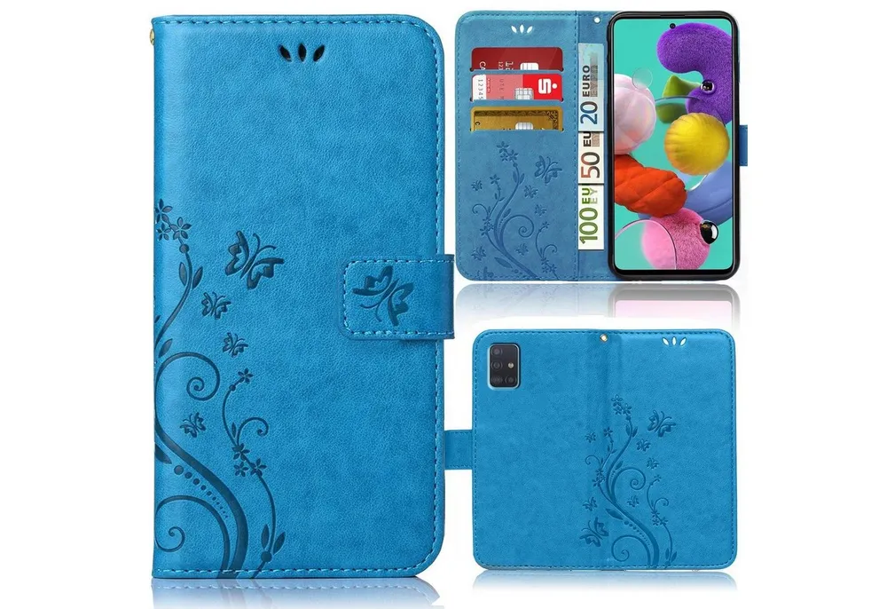 Numerva Handyhülle Bookstyle Flower Handytasche Schutzhülle für Samsung Galaxy A51, Klapphülle Flip Cover mit Blumenmuster