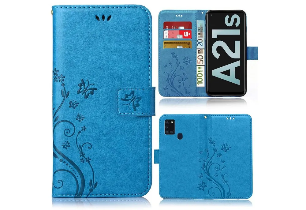 Numerva Handyhülle Bookstyle Flower Handytasche Schutzhülle für Samsung Galaxy A21s, Klapphülle Flip Cover mit Blumenmuster