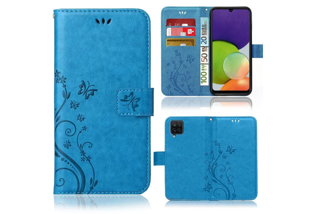 Numerva Handyhülle Bookstyle Flower Handytasche für Samsung Galaxy A22 / A22 5G, Klapphülle mit Blumenmuster Flip Cover