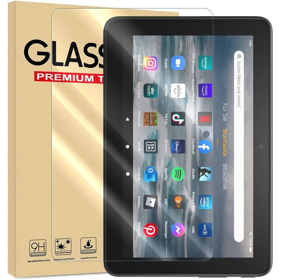 Numerva Schutzfolie Panzer Folie Echt Glas für Amazon Fire HD10 (2021), (Schutzfolie, 1x Schutzfolie 2x Reinigungstücher), Tablet Display Schutzglas Folie Echt Glas Folie 9H
