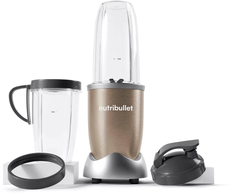 nutribullet Standmixer Pro NB907CP - kompakter Mixer, 900W, 2 Mixbecher(700+925ml),Champagner, 900 W, Drücken, drehen, mixen, starker Motor,Becher+Zubehör spülmaschinenfest