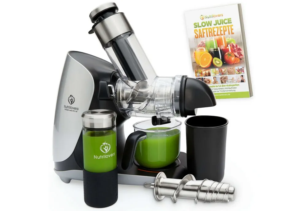 Nutrilovers Slow Juicer GREEN-PRESS MAX EDELSTAHL Entsafter Slow Juicer mit Edelstahl-Schnecke, 200 W