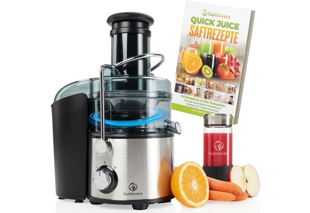 Nutrilovers Zentrifugenentsafter Entsafter - XXL Einfüllöffnung - Gesunde Säfte - Edelstahl, 800 W