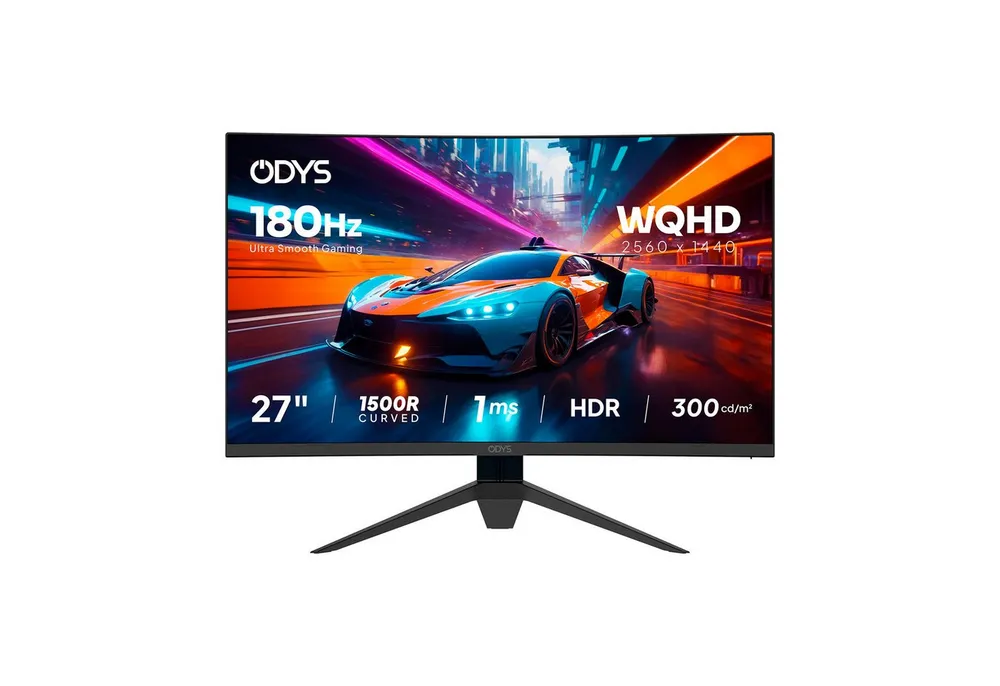 Odys Q27-X LED-Monitor (2560 x 1440 px, WQHD, 1 ms Reaktionszeit, 180 Hz, LED, 27" WQHD Gaming Monitor, 180 Hz, 1 ms, HDR, VA Panel, 125 % sRGB)
