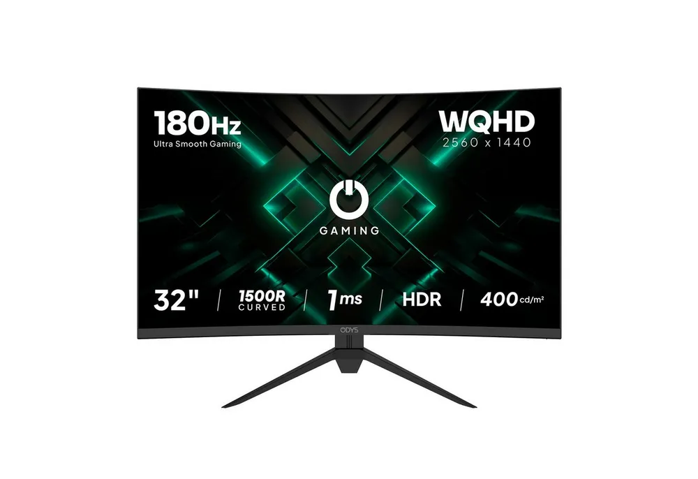 Odys XP32 PRO-X LED-Monitor (80 cm/32 ", 2.560 x 1.440 px, WQHD, 1 ms Reaktionszeit, 180 Hz, LED, 32" Curved WQHD Gaming Monitor, 180 Hz, 1 ms, 121 % sRGB)