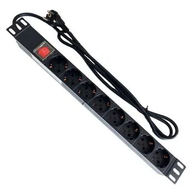 19" Rack Steckdosenleiste 8 Steckdosen mit Schalter 2m Schwarz