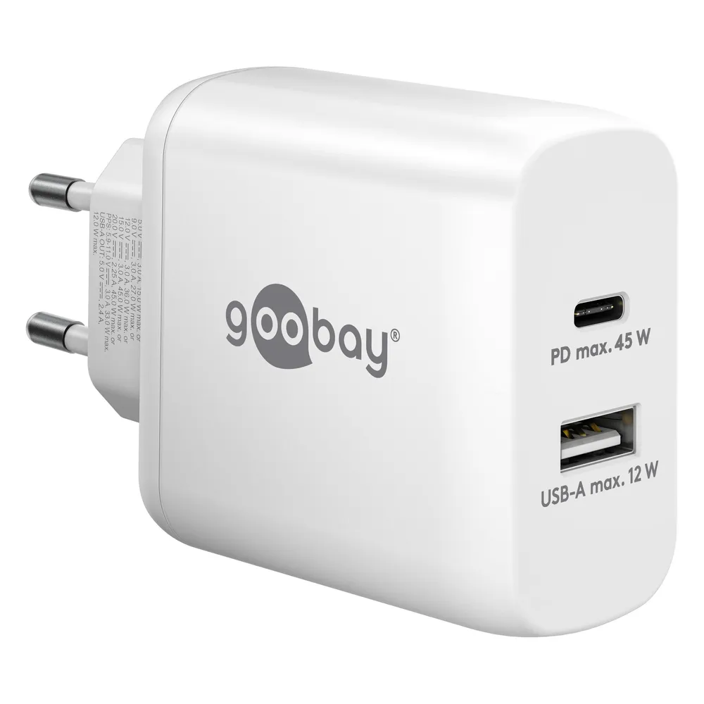 USB Doppel PD Ladegerät 45W Weiß USB Ladegerät USB Typ C USB Typ A
