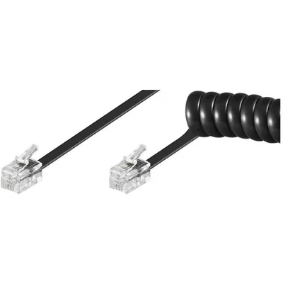 RJ10 Curly Patchkabel Telefonkabel 2m Schwarz